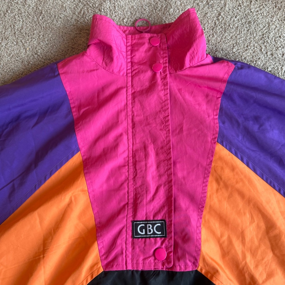 Vintage Grand Club Beach Windbreaker Colorblock Retro 90s Neon Vintage Jacket XS - Picture 3 of 10